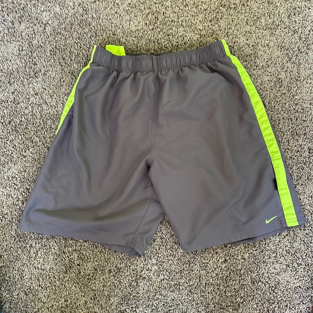 Nike swim trunks, men’s XL, Grey with neon green